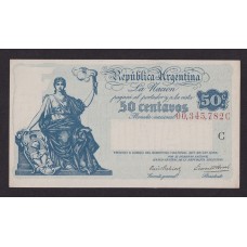 ARGENTINA COL. 345a BILLETE CAJA DE CONVERSIÓN 1897 DE 50 CENTAVOS SIN CIRCULAR BOTERO 1521 UNC